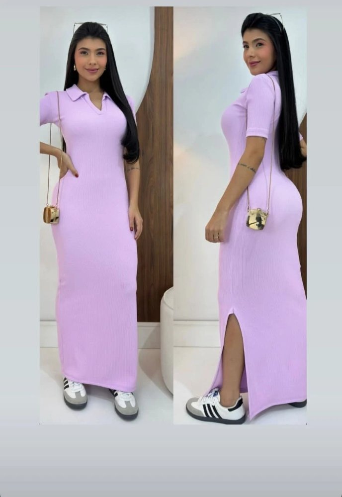 Vestido Longo Gola Polo Lilás
